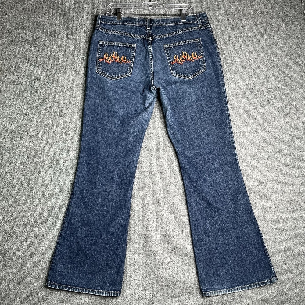Vintage Anchor Blue‎ Y2K Denim Jeans Women 13 Embroidered Flames